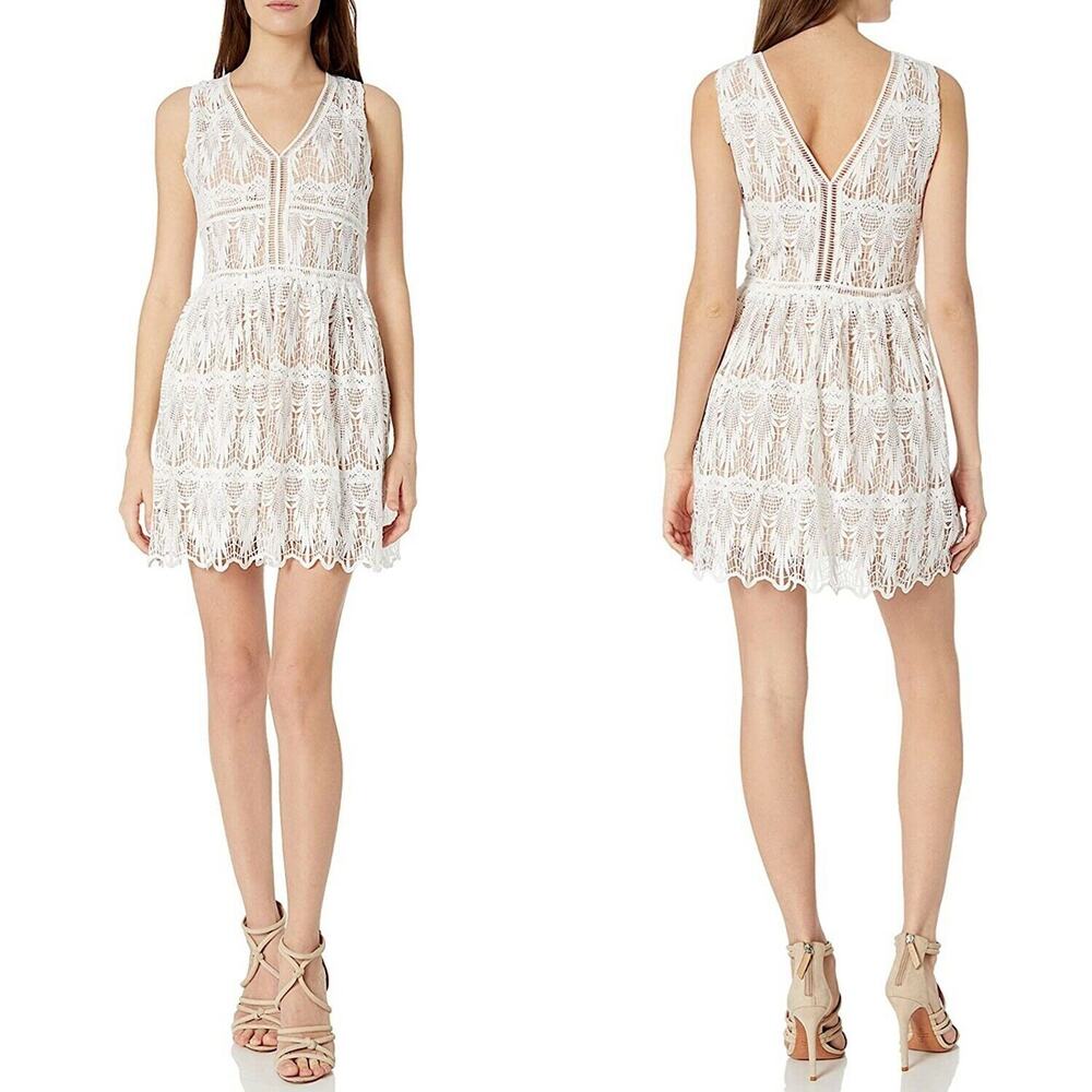Lucca Couture NEW White Lace Overlay Sleeveless V Neck Fit Flare Dress Fairy
